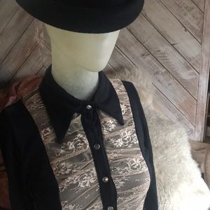 Surrealist lace and jersey button up